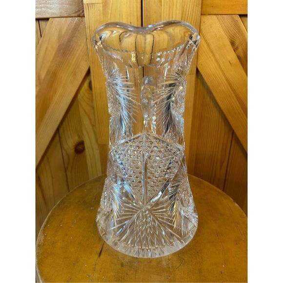Antique AMERICAN BRILLIANT Clear Cut Glass Starpoint Pinwheel Sawtooth Pitcher ( - Picture 2 of 6
